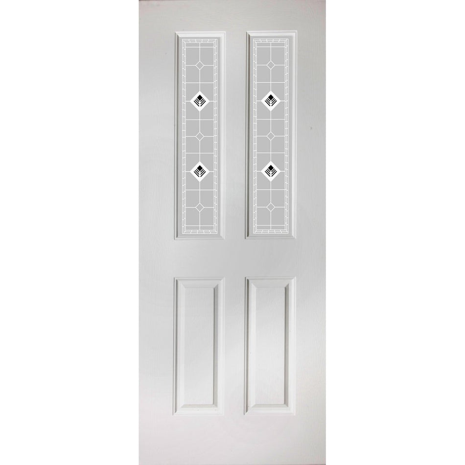 White PVC grainger door with grained faces black fusion style toughened glass 