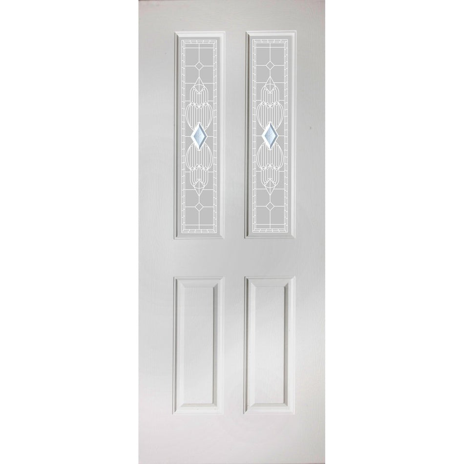White PVC grainger door with grained faces callini style toughened glass 