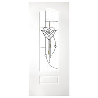 White PVC windsor door with lightly grained faces greenock macintosh leaded style toughened clear glass 