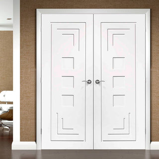 Image: Simpli Double Door Set - Altino Flush Door - White Primed
