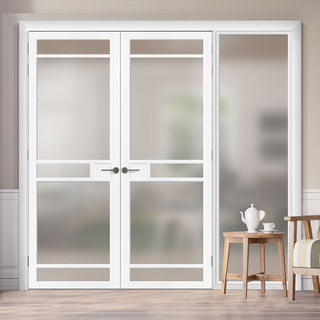 Image: Bespoke Room Divider - Eco-Urban® Sheffield Door Pair DD6312F - Frosted Glass with Full Glass Side - Premium Primed - Colour & Size Options