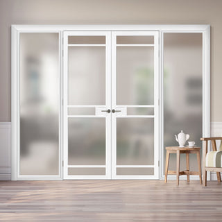 Image: Bespoke Room Divider - Eco-Urban® Sheffield Door Pair DD6312F - Frosted Glass with Full Glass Sides - Premium Primed - Colour & Size Options
