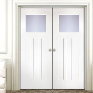 Image: Edwardian Lightly Grained PVC Door Pair - Glass Options