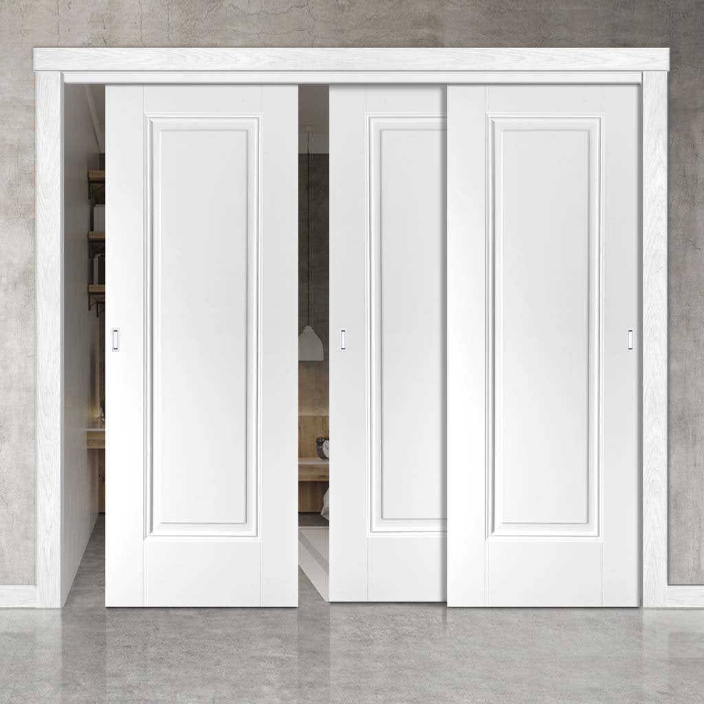 Three Sliding Doors and Frame Kit - Eindhoven 1 Panel Door - White Primed