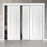 Three Sliding Wardrobe Doors & Frame Kit - Eindhoven 1 Panel Door - White Primed