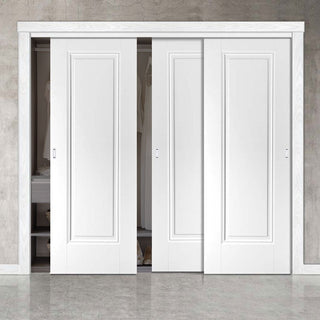 Image: Minimalist Wardrobe Door & Frame Kit - Three Eindhoven 1 Panel Doors - White Primed 