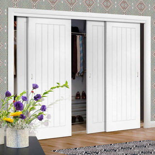 Image: Four Sliding Maximal Wardrobe Doors & Frame Kit - Ely White Primed Door