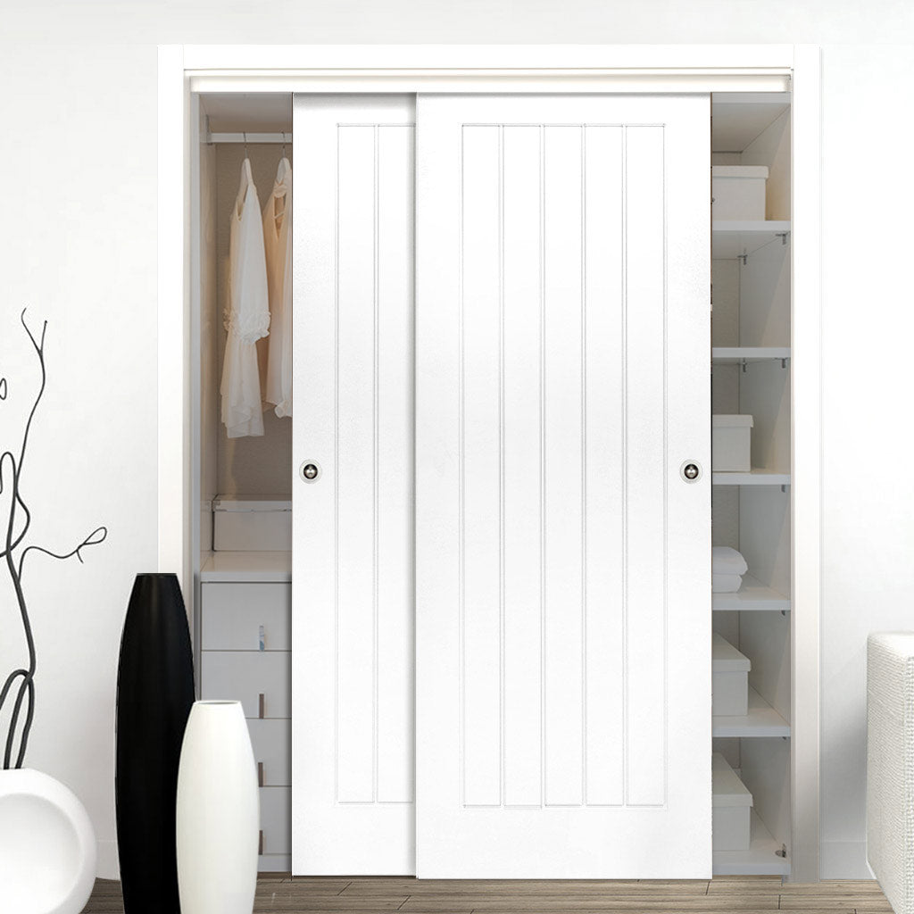 Two Sliding Maximal Wardrobe Doors & Frame Kit - Ely White Primed Door