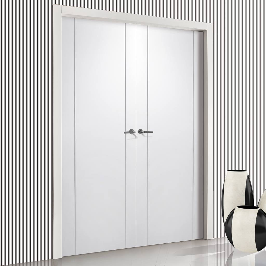 Simpli Double Door Set - Forli White Flush Door - Aluminium Inlay - Prefinished