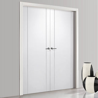 Image: Forli White Flush Door Pair - Aluminium Inlay - Prefinished