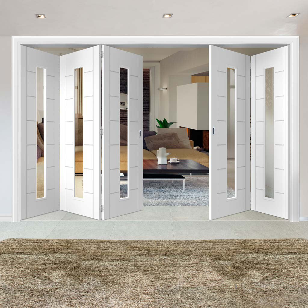 Bespoke Thrufold Palermo 1L White Primed Glazed Folding 3+2 Door
