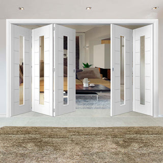 Image: Bespoke Thrufold Palermo 1L White Primed Glazed Folding 3+2 Door