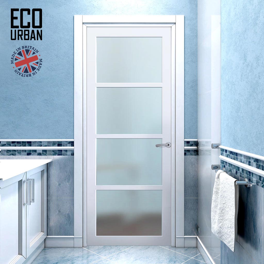 Handmade Eco-Urban Brooklyn 4 Pane Solid Wood Internal Door UK Made DD6308SG - Frosted Glass - Eco-Urban® Cloud White Premium Primed