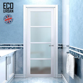 Image: Handmade Eco-Urban Brooklyn 4 Pane Solid Wood Internal Door UK Made DD6308SG - Frosted Glass - Eco-Urban® Cloud White Premium Primed