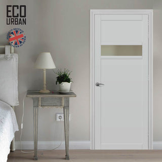 Image: Handmade Eco-Urban Orkney 1 Pane 2 Panel Solid Wood Internal Door UK Made DD6403SG Frosted Glass - Eco-Urban® Cloud White Premium Primed