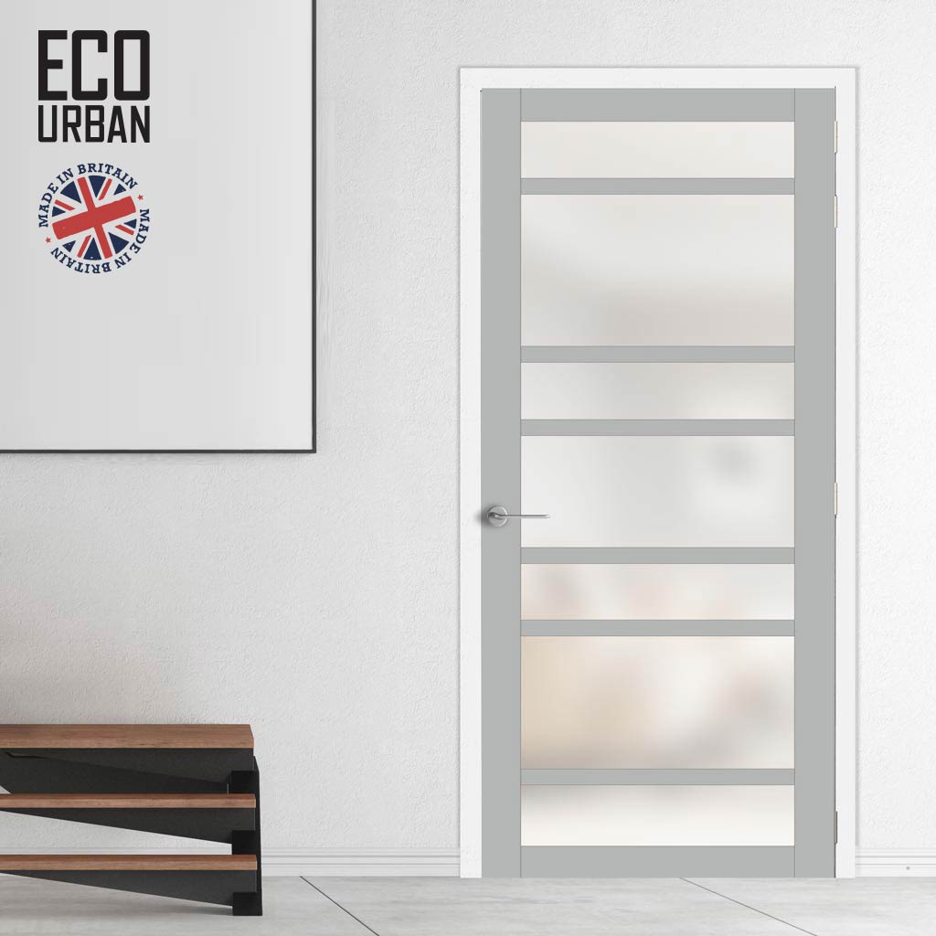 Handmade Eco-Urban Metropolitan 7 Pane Solid Wood Internal Door UK Made DD6405SG Frosted Glass - Eco-Urban® Mist Grey Premium Primed