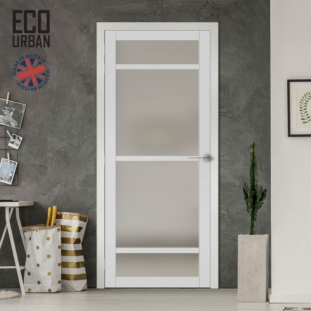 Handmade Eco-Urban Malvan 4 Pane Solid Wood Internal Door UK Made DD6414SG Frosted Glass - Eco-Urban® Cloud White Premium Primed