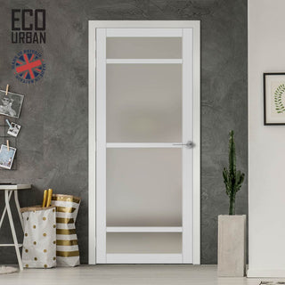 Image: Handmade Eco-Urban Malvan 4 Pane Solid Wood Internal Door UK Made DD6414SG Frosted Glass - Eco-Urban® Cloud White Premium Primed