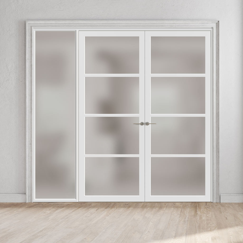 Bespoke Room Divider - Eco-Urban® Brooklyn Door Pair DD6308F - Frosted Glass with Full Glass Side - Premium Primed - Colour & Size Options