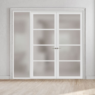 Image: Bespoke Room Divider - Eco-Urban® Brooklyn Door Pair DD6308F - Frosted Glass with Full Glass Side - Premium Primed - Colour & Size Options
