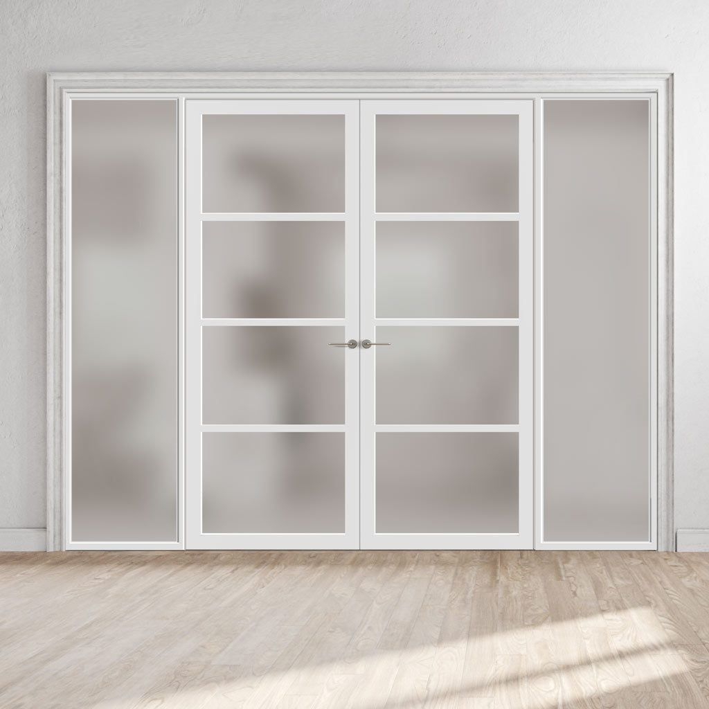 Bespoke Room Divider - Eco-Urban® Brooklyn Door Pair DD6308F - Frosted Glass with Full Glass Sides - Premium Primed - Colour & Size Options