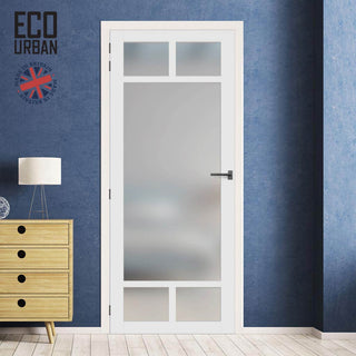 Image: Handmade Eco-Urban Sydney 5 Pane Solid Wood Internal Door UK Made DD6417SG Frosted Glass - Eco-Urban® Cloud White Premium Primed