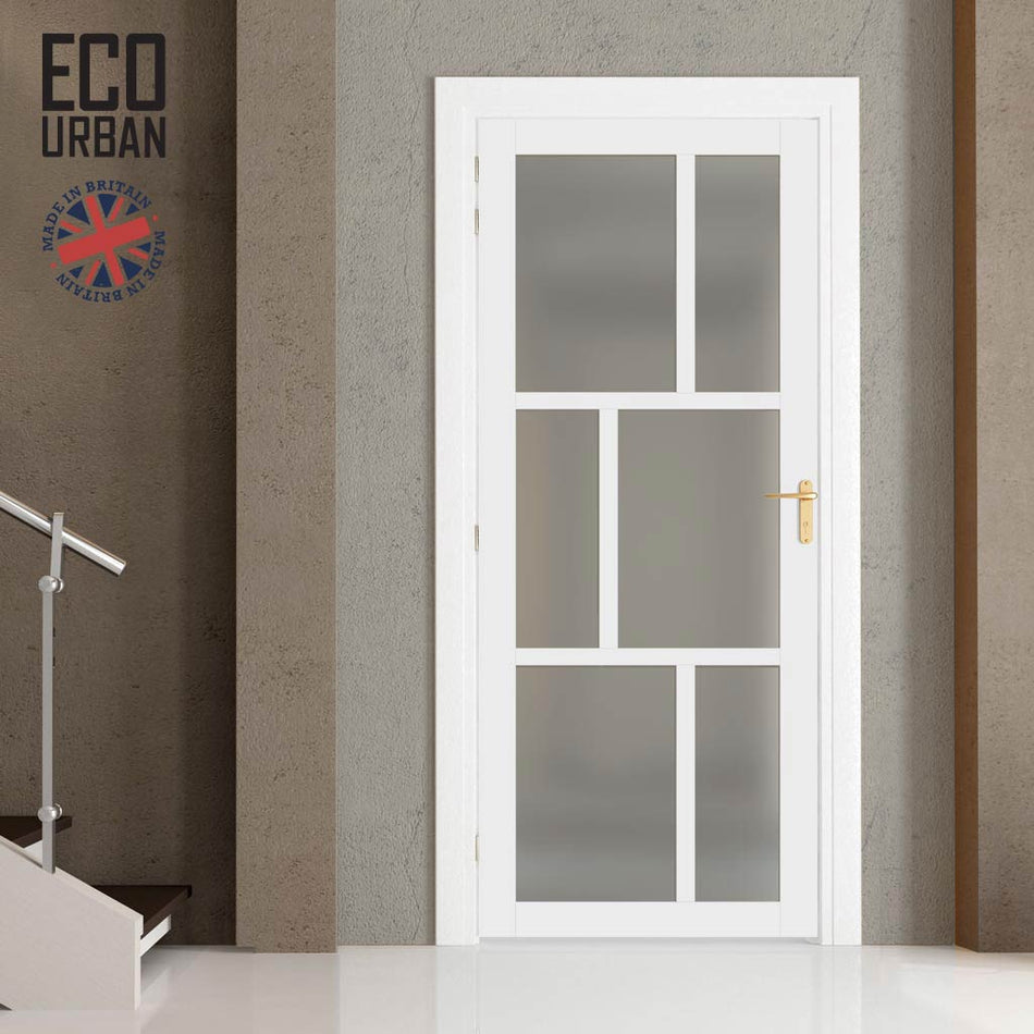 Handmade Eco-Urban Milan 6 Pane Solid Wood Internal Door UK Made DD6422SG Frosted Glass - Eco-Urban® Cloud White Premium Primed