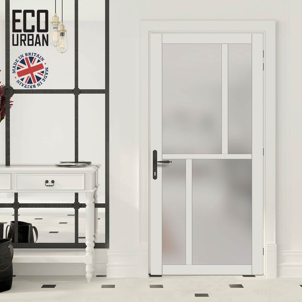 Handmade Eco-Urban Hampton 4 Pane Solid Wood Internal Door UK Made DD6413SG Frosted Glass - Eco-Urban® Cloud White Premium Primed