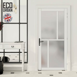 Image: Handmade Eco-Urban Hampton 4 Pane Solid Wood Internal Door UK Made DD6413SG Frosted Glass - Eco-Urban® Cloud White Premium Primed