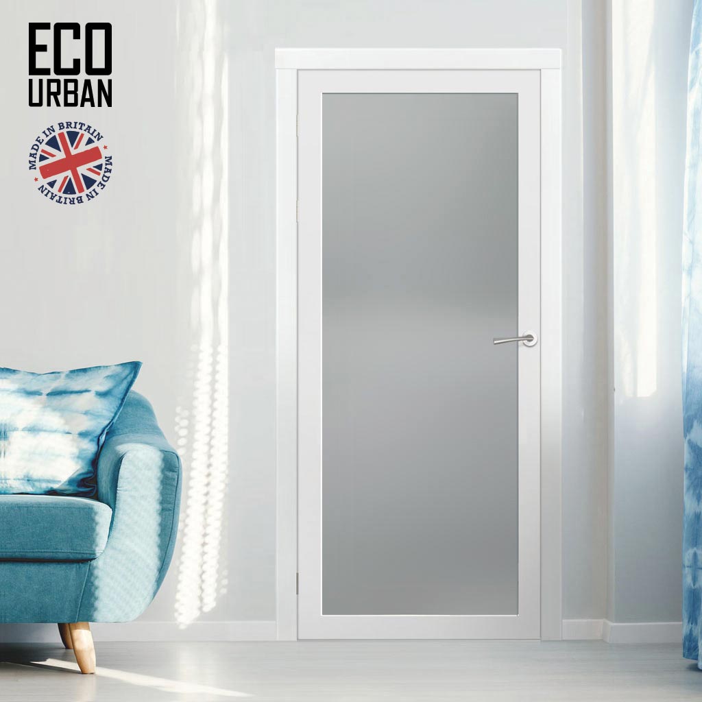 Handmade Eco-Urban Baltimore 1 Pane Solid Wood Internal Door UK Made DD6301SG - Frosted Glass - Eco-Urban® Cloud White Premium Primed