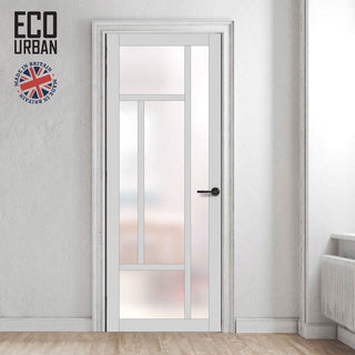 Image: Handmade Eco-Urban Morningside 5 Pane Solid Wood Internal Door UK Made DD6437SG Frosted Glass - Eco-Urban® Cloud White Premium Primed