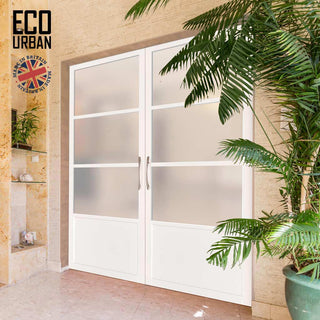 Image: Eco-Urban Staten 3 Pane 1 Panel Solid Wood Internal Door Pair UK Made DD6310SG - Frosted Glass - Eco-Urban® Cloud White Premium Primed