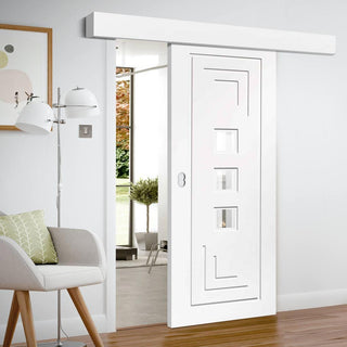 Image: Single Sliding Door & Wall Track - Altino Door - Clear Glass - White Primed
