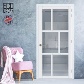 Image: Handmade Eco-Urban Milan 6 Pane Solid Wood Internal Door UK Made DD6422G Clear Glass - Eco-Urban® Cloud White Premium Primed