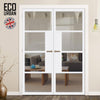 Boston 4 Pane Solid Wood Internal Door Pair UK Made DD6311G - Clear Glass - Eco-Urban® Cloud White Premium Primed