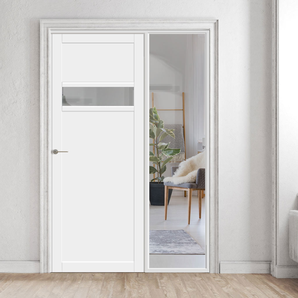Bespoke Room Divider - Eco-Urban® Orkney Door DD6403C - Clear Glass with Full Glass Side - Premium Primed - Colour & Size Options