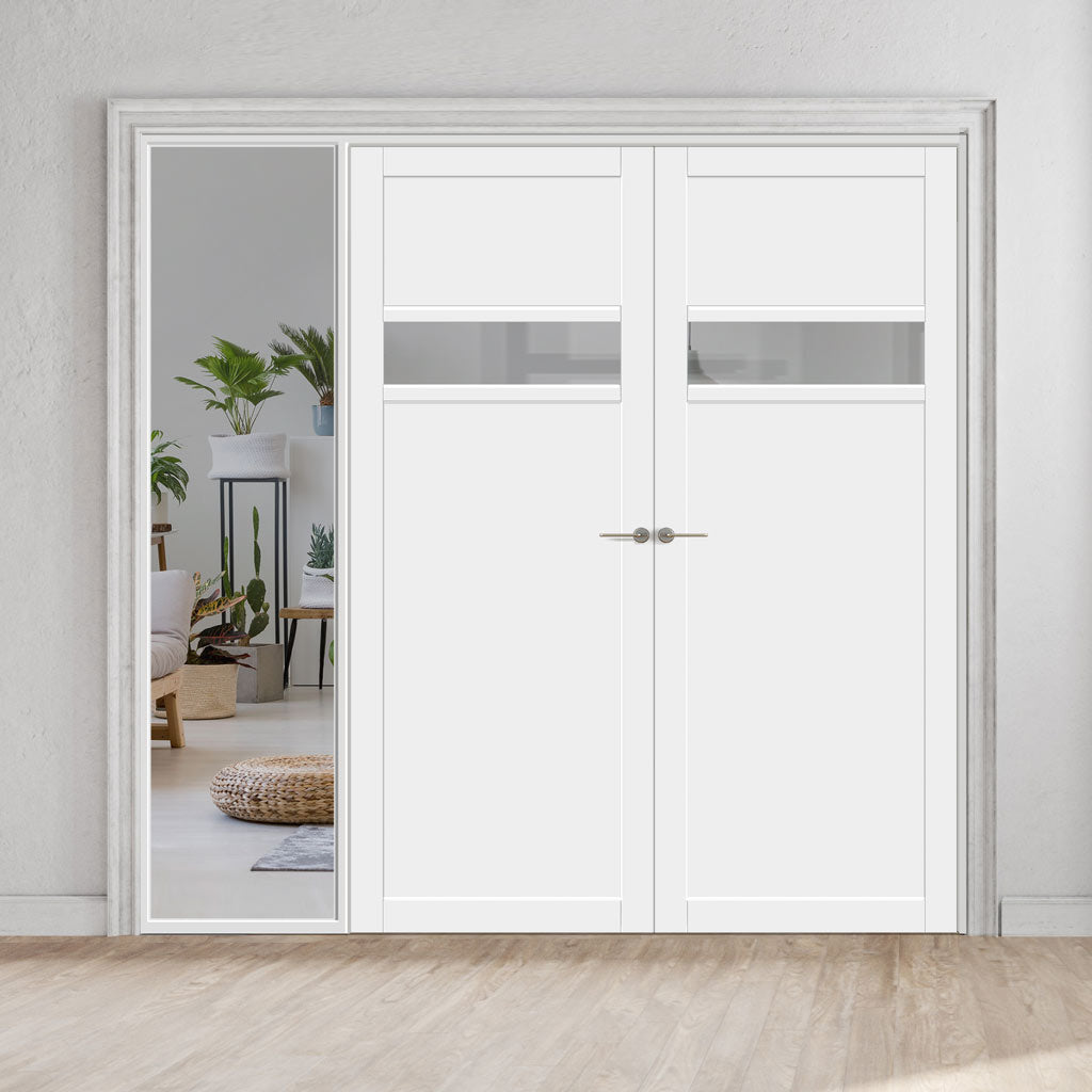 Bespoke Room Divider - Eco-Urban® Orkney Eco-Urban® Door Pair DD6403C - Clear Glass with Full Glass Side - Premium Primed - Colour & Size Options