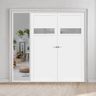 Image: Bespoke Room Divider - Eco-Urban® Orkney Eco-Urban® Door Pair DD6403C - Clear Glass with Full Glass Side - Premium Primed - Colour & Size Options