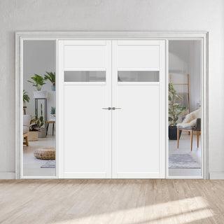 Image: Bespoke Room Divider - Eco-Urban® Orkney Door Pair DD6403C - Clear Glass with Full Glass Sides - Premium Primed - Colour & Size Options