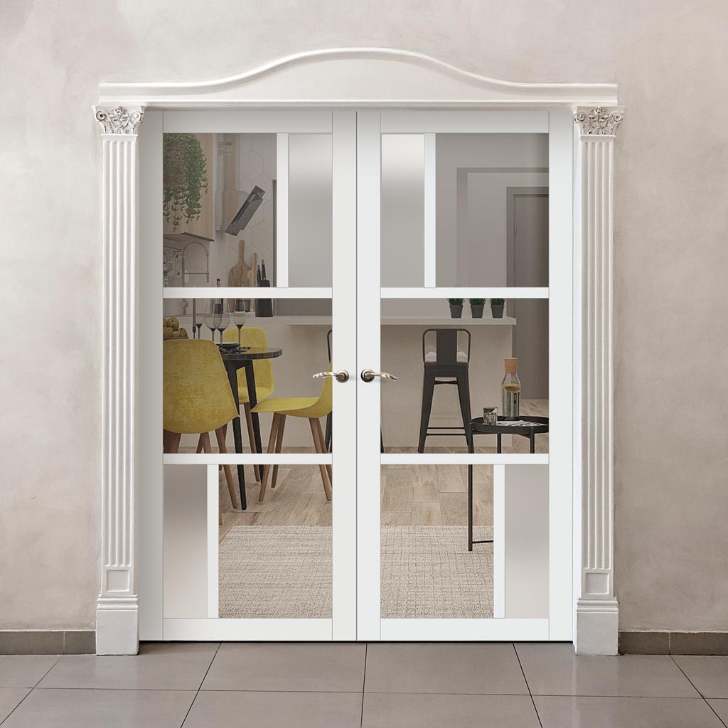 Eco-Urban Arran 5 Pane Solid Wood Internal Door Pair UK Made DD6432G Clear Glass(2 FROSTED PANES) - Eco-Urban® Cloud White Premium Primed