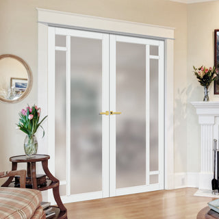 Image: Eco-Urban Suburban 4 Pane Solid Wood Internal Door Pair UK Made DD6411SG Frosted Glass - Eco-Urban® Cloud White Premium Primed