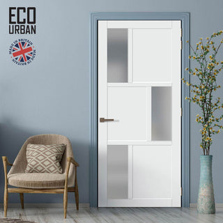 Image: Handmade Eco-Urban Tokyo 3 Pane 3 Panel Solid Wood Internal Door UK Made DD6423SG Frosted Glass - Eco-Urban® Cloud White Premium Primed