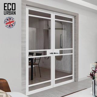 Image: Sheffield 5 Pane Solid Wood Internal Door Pair UK Made DD6312G - Clear Glass - Eco-Urban® Cloud White Premium Primed