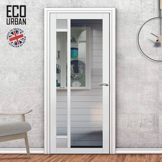 Image: Handmade Eco-Urban Suburban 4 Pane Solid Wood Internal Door UK Made DD6411G Clear Glass(2 FROSTED CORNER PANES)- Eco-Urban® Cloud White Premium Primed