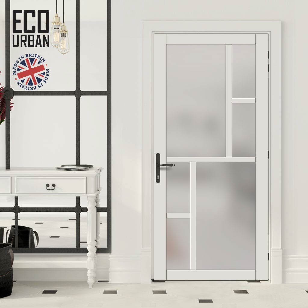 Handmade Eco-Urban Cairo 6 Pane Solid Wood Internal Door UK Made DD6419SG Frosted Glass - Eco-Urban® Cloud White Premium Primed