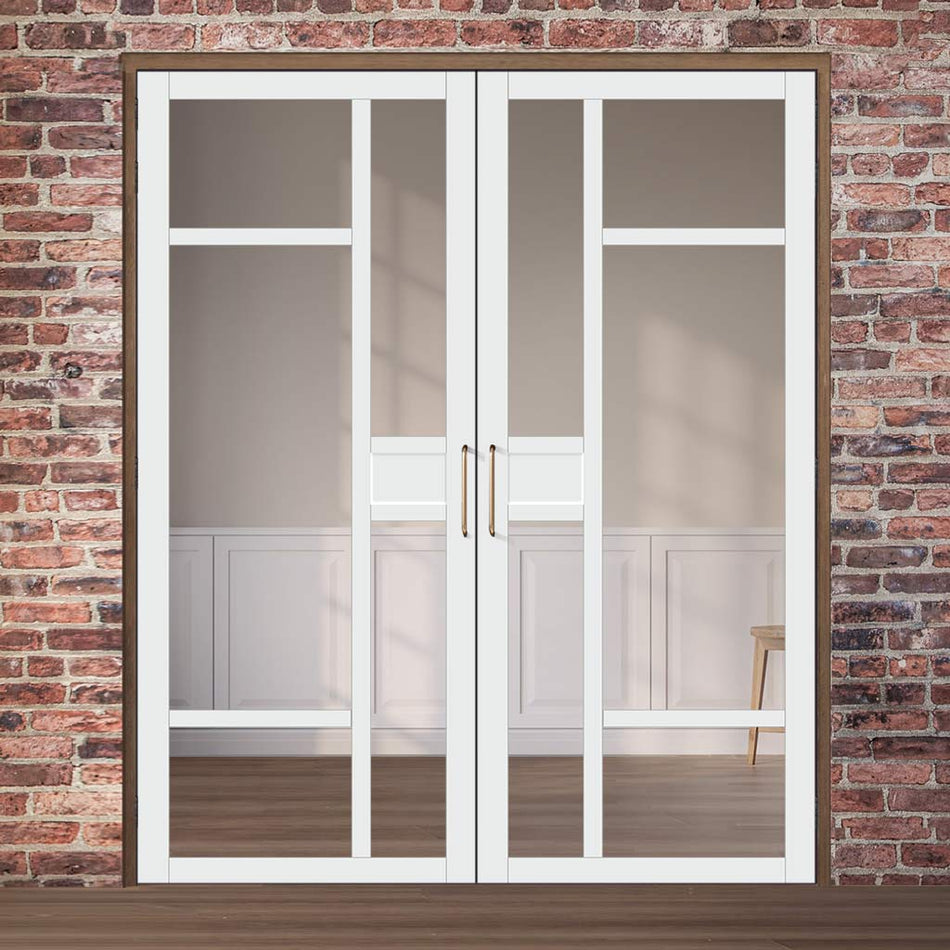 Eco-Urban Jura 5 Pane 1 Panel Solid Wood Internal Door Pair UK Made DD6431G Clear Glass - Eco-Urban® Cloud White Premium Primed