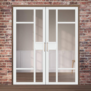 Image: Eco-Urban Jura 5 Pane 1 Panel Solid Wood Internal Door Pair UK Made DD6431G Clear Glass - Eco-Urban® Cloud White Premium Primed