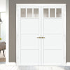Eco-Urban Lagos 3 Pane 3 Panel Solid Wood Internal Door Pair UK Made DD6427G Clear Glass - Eco-Urban® Cloud White Premium Primed