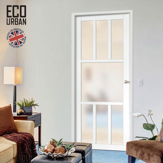 Image: Handmade Eco-Urban Queensland 7 Pane Solid Wood Internal Door UK Made DD6424SG Frosted Glass - Eco-Urban® Cloud White Premium Primed