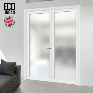 Image: Eco-Urban Baltimore 1 Pane Solid Wood Internal Door Pair UK Made DD6301SG - Frosted Glass - Eco-Urban® Cloud White Premium Primed
